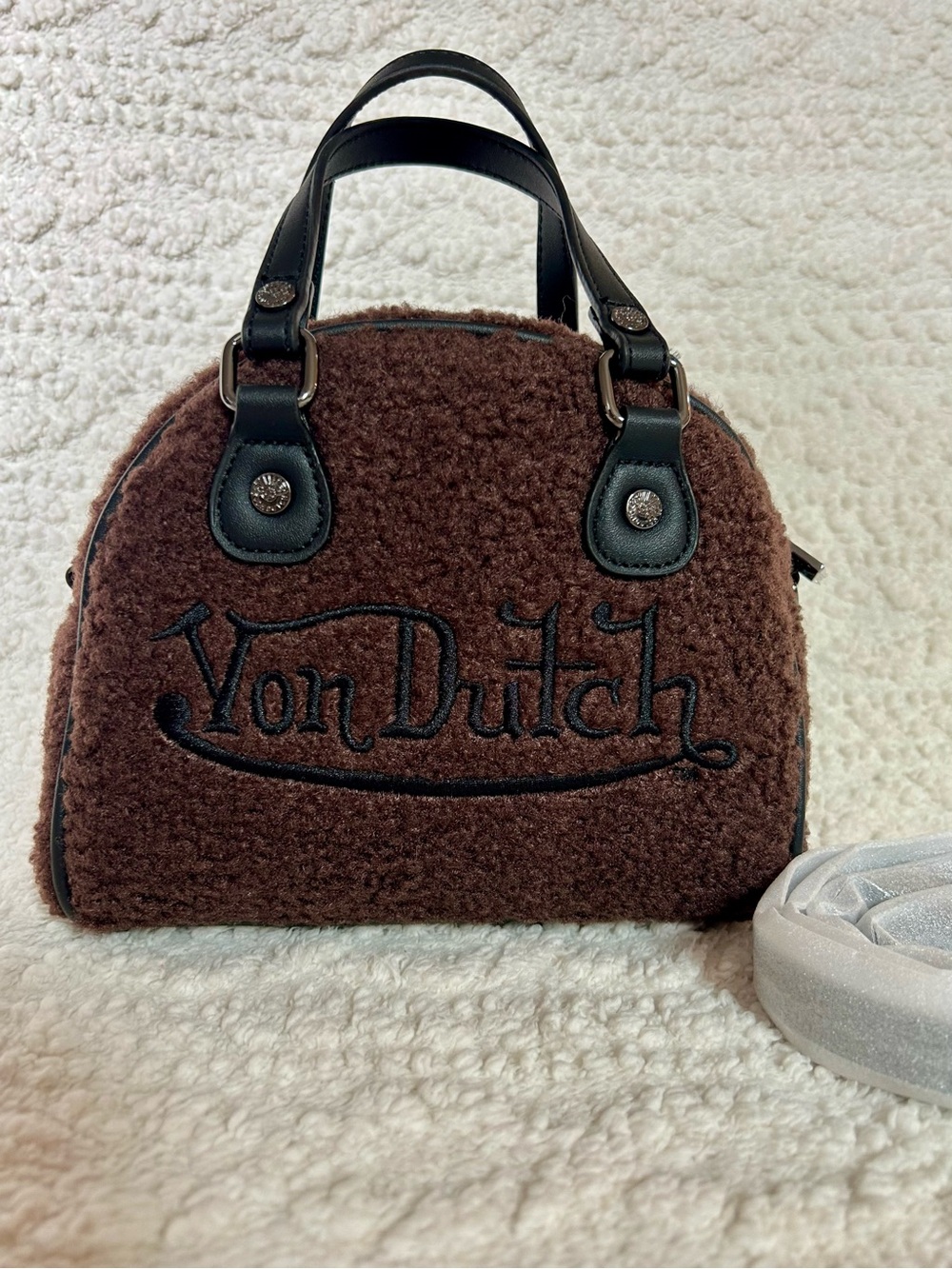Von Dutch Brown Sherpa Bowling Bag Y2K Teddy Bear